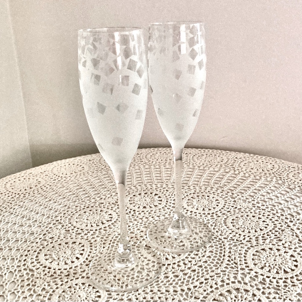 Vintage Luminarc France Elegant Frosted Champagne Flutes Set of Two